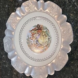 VINTAGE Farber & Shlevin Inc Brooklyn NY porcelain plate set in aluminum frame